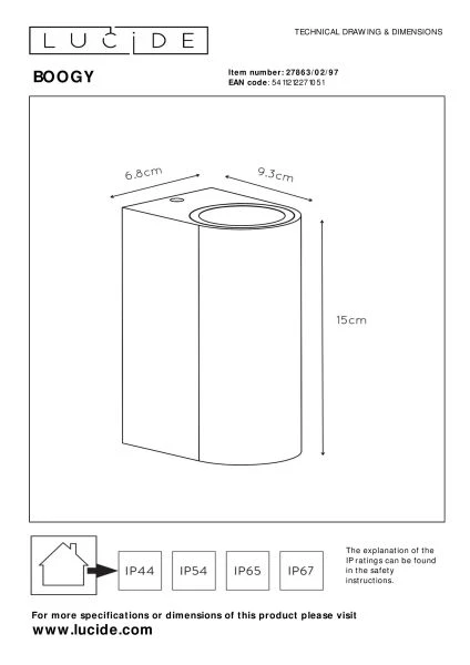 Lucide BOOGY - Wandstrahler / Wandleuchte Innen/Außen - 2xGU10 - IP44 - Rostfarbe - TECHNISCH